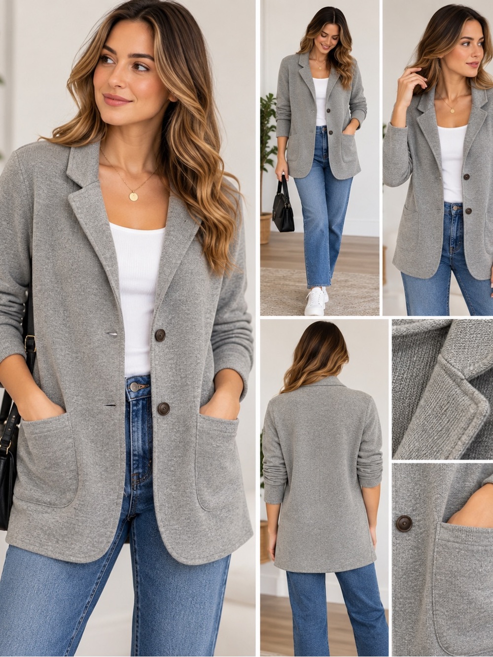 J.Crew Gray Cotton Knit Blazer Cardigan Size L